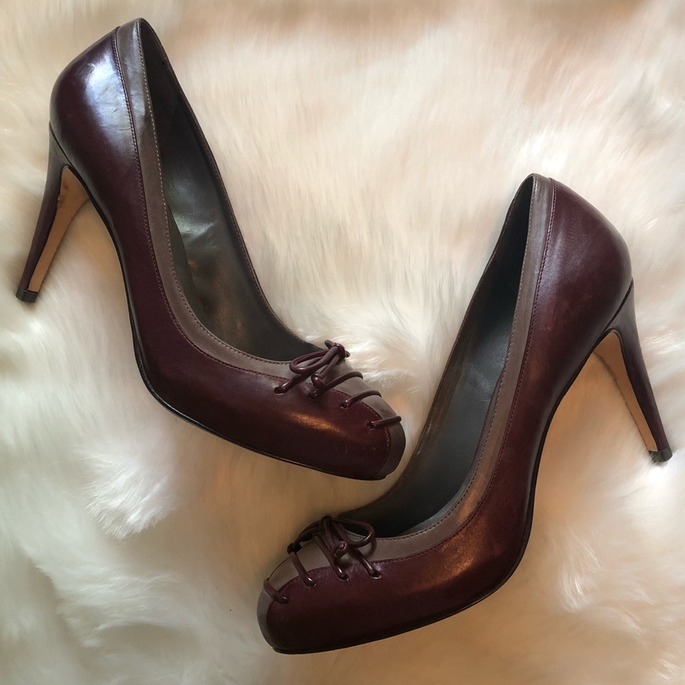 COLE HAAN Dark Purple/Gray Victorian Lace Heels